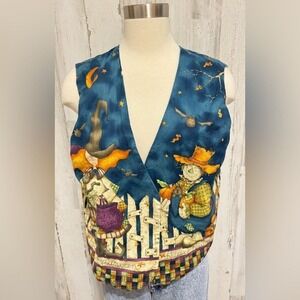 Vintage Handmade Halloween Vest whimsical‎ ghost spiders bat reversible teacher